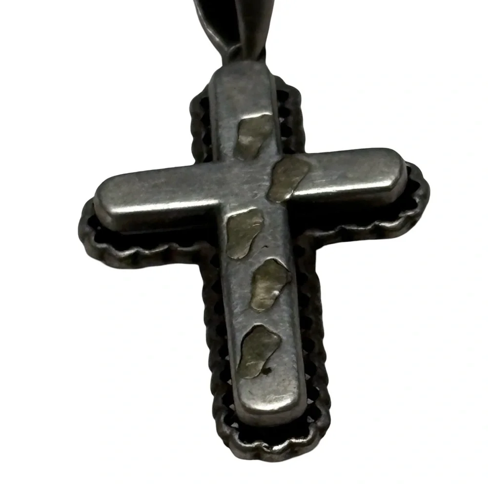 14k Gold & Sterling Silver JCM 3 Dimensional Footsteps Cross Religious Pendant